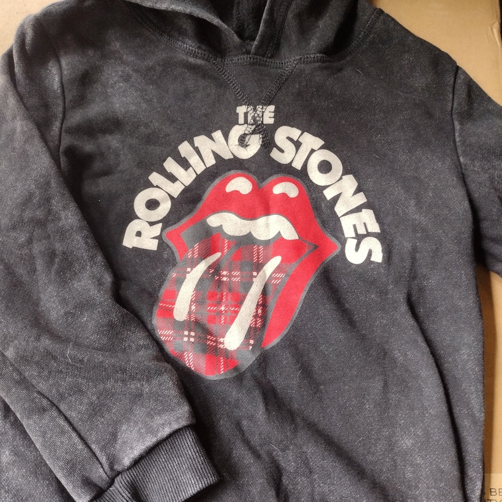 The Rolling Stones Kids Charcoal Gray/ Black Hoodie with Red Plaid Tongue 5T